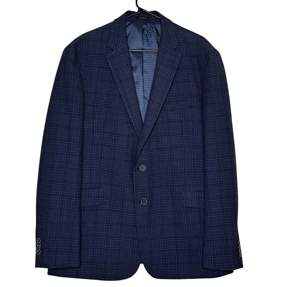 Joseph Abboud Mens Blue Plaid Check Sport Coat 46 L Suit Jacket Blazer Slim Fit